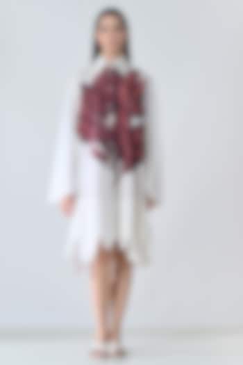 Off-White Cotton Silk Leaf Printed Shirt Summer Dress by Samant Chauhan at Pernia's Pop Up Shop