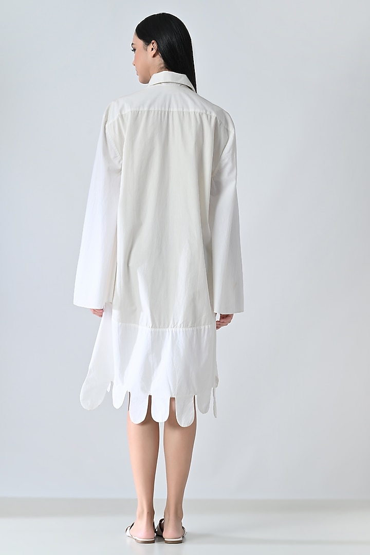 Off-White Cotton Silk Leaf Printed Shirt Summer Dress by Samant Chauhan at Pernia's Pop Up Shop