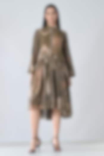 Beige Cotton Abstract Printed High-Low Vacation Dress by Samant Chauhan at Pernia's Pop Up Shop