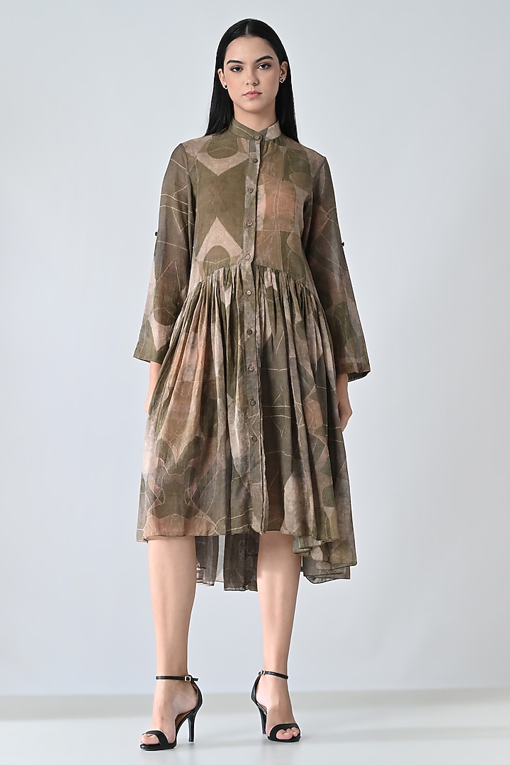 Beige Cotton Abstract Printed High-Low Vacation Dress by Samant Chauhan at Pernia's Pop Up Shop