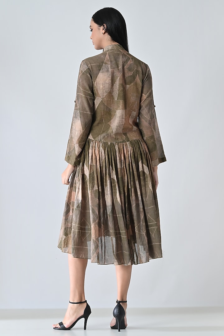 Beige Cotton Abstract Printed High-Low Vacation Dress by Samant Chauhan at Pernia's Pop Up Shop