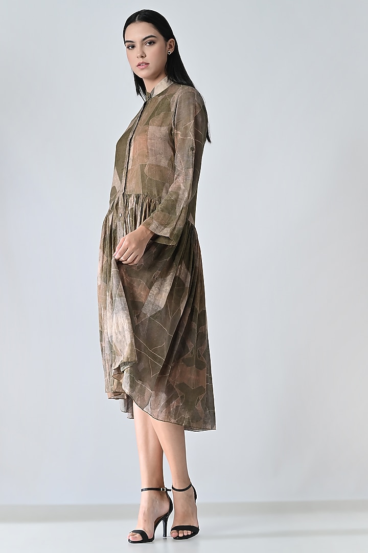 Beige Cotton Abstract Printed High-Low Vacation Dress by Samant Chauhan at Pernia's Pop Up Shop