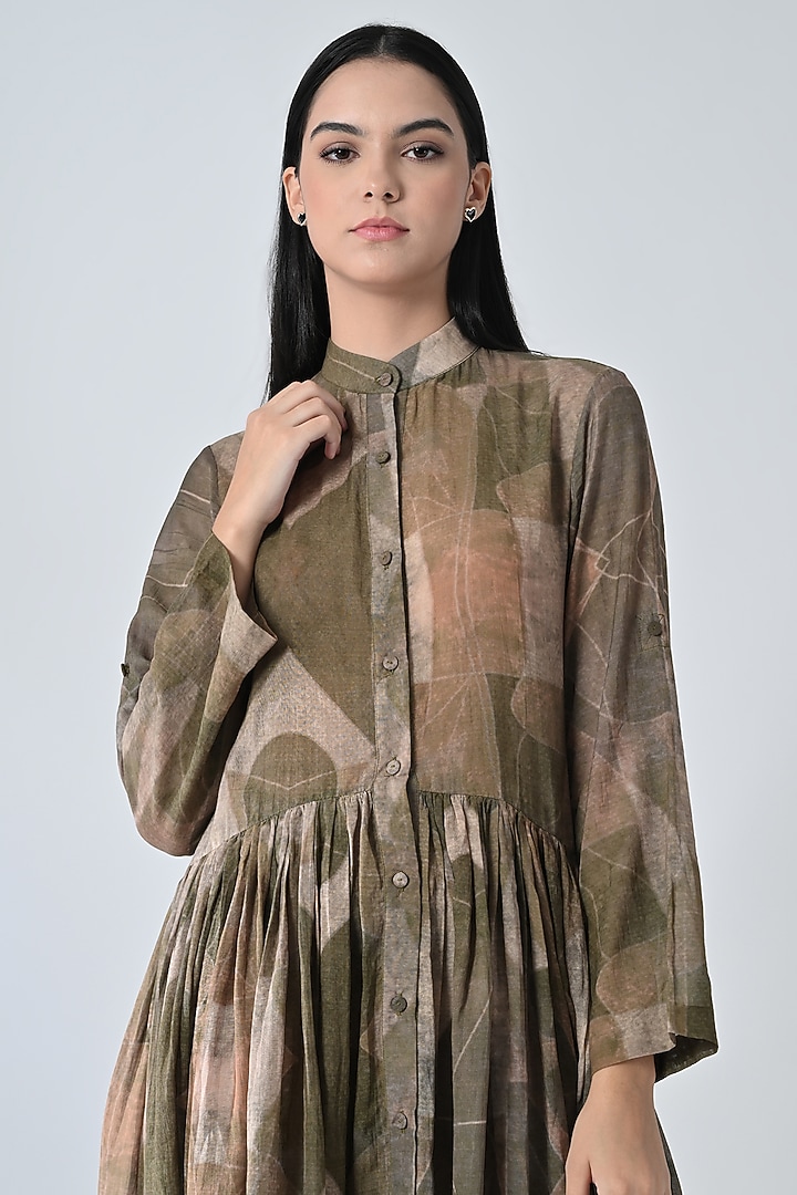 Beige Cotton Abstract Printed High-Low Vacation Dress by Samant Chauhan at Pernia's Pop Up Shop