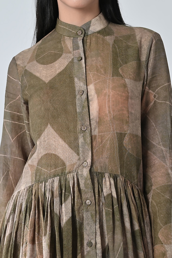 Beige Cotton Abstract Printed High-Low Vacation Dress by Samant Chauhan at Pernia's Pop Up Shop