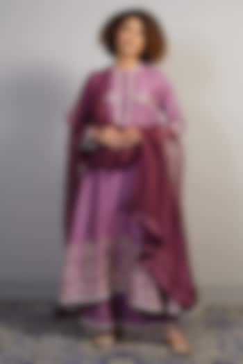 Deep Plum Purple Cotton Silk Thread Embroidered Kurta Set by Samant Chauhan at Pernia's Pop Up Shop