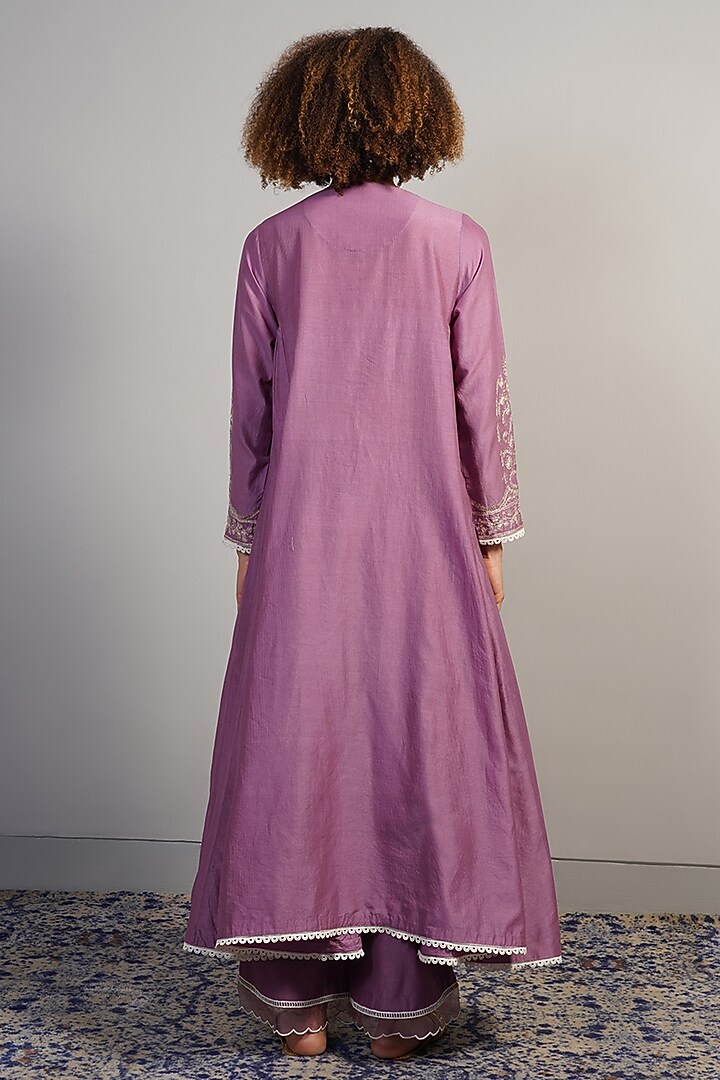 Deep Plum Purple Cotton Silk Thread Embroidered Kurta Set by Samant Chauhan at Pernia's Pop Up Shop