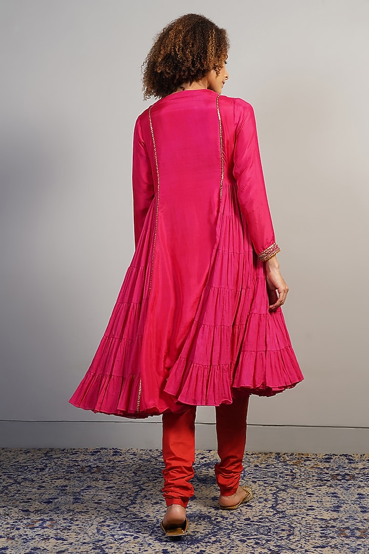 Royal Magenta Tabby Silk Zardosi Embroidered Kurta Set by Samant Chauhan at Pernia's Pop Up Shop