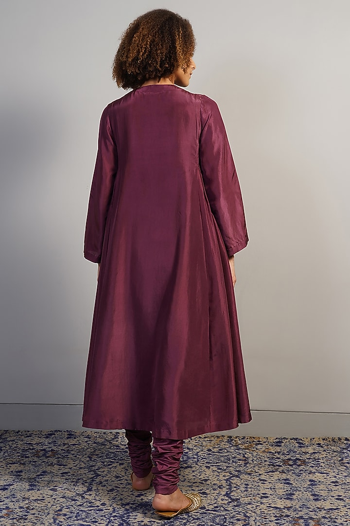 Deep Wine Tabby Silk Zardosi Embroidered Kurta Set by Samant Chauhan at Pernia's Pop Up Shop