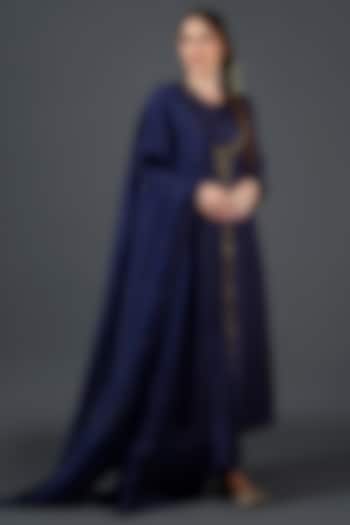 Midnight Blue Tabby Silk Zardosi Embroidered Kurta Set by Samant Chauhan at Pernia's Pop Up Shop