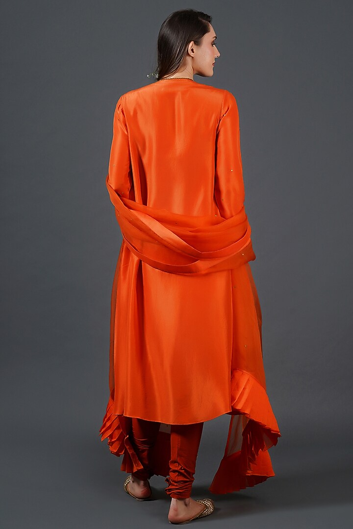 Orange Tabby Silk Zardosi Embroidered Kurta Set by Samant Chauhan at Pernia's Pop Up Shop
