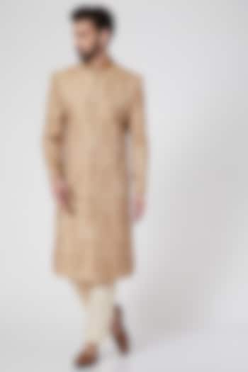 Beige Embroidered Brocade Sherwani by Samant Chauhan Men