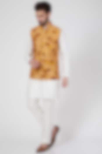 Copper Embroidered Jacket With Kurta by Samant Chauhan Men