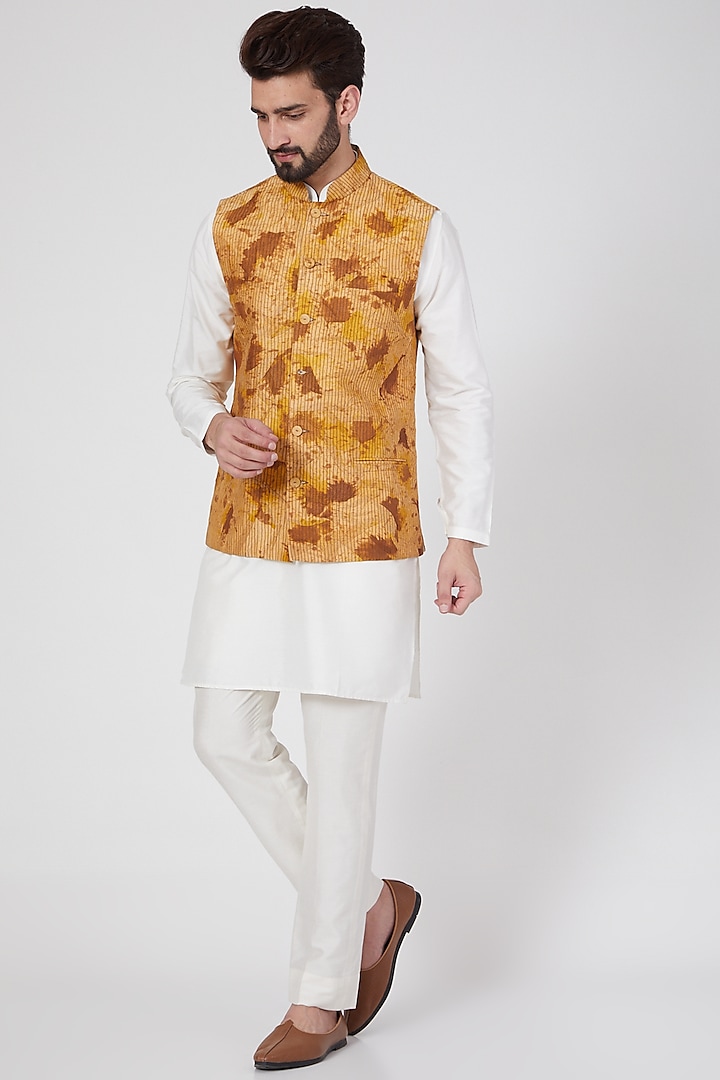 Copper Embroidered Jacket With Kurta by Samant Chauhan Men