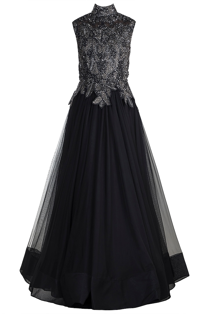 Black Embroidered Gown by Samant Chauhan