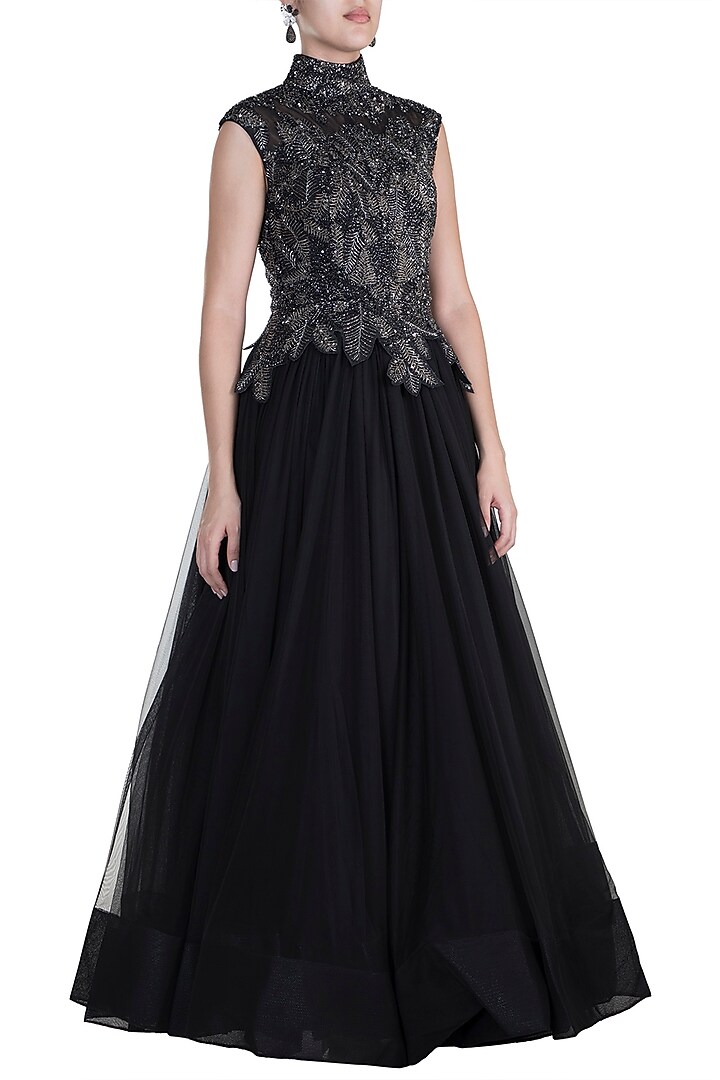 Black Embroidered Wedding Gown by Samant Chauhan at Pernia's Pop Up Shop