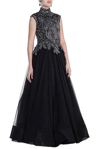 Black Embroidered Gown by Samant Chauhan