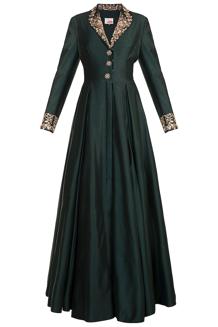 Green Embroidered Jacket Gown by Samant Chauhan