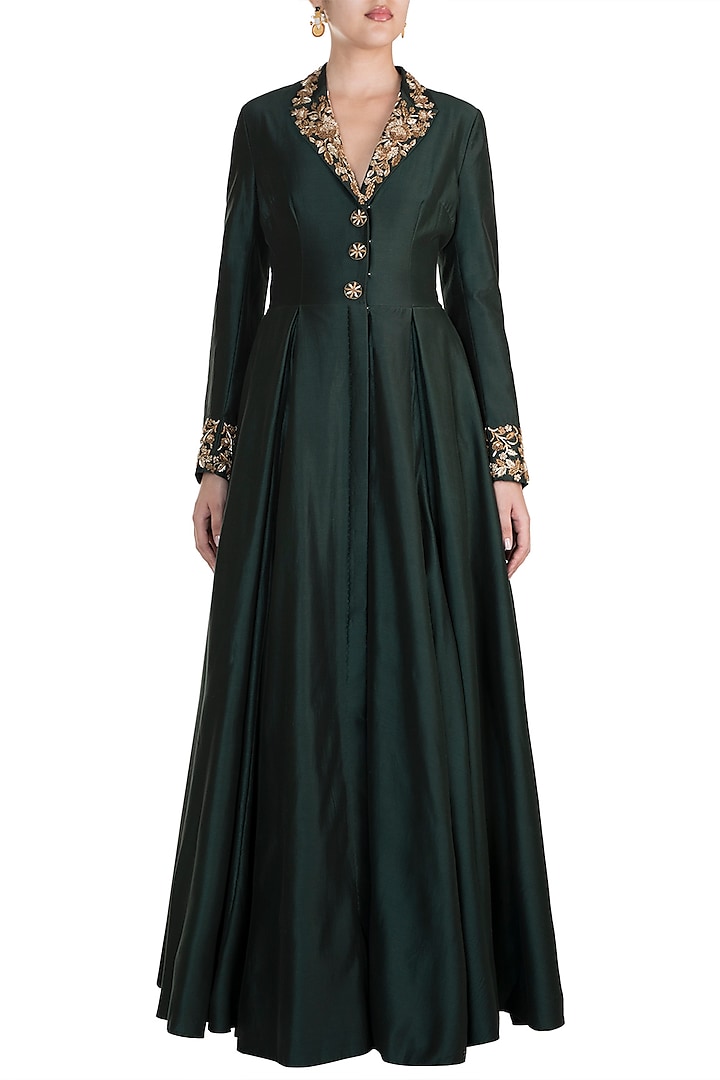 Green Embroidered Jacket Engagement Gown by Samant Chauhan at Pernia's Pop Up Shop