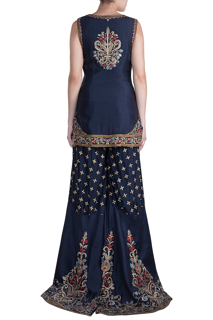 Navy Blue Embroidered Bridal Sharara Set by Samant Chauhan at Pernia's Pop Up Shop
