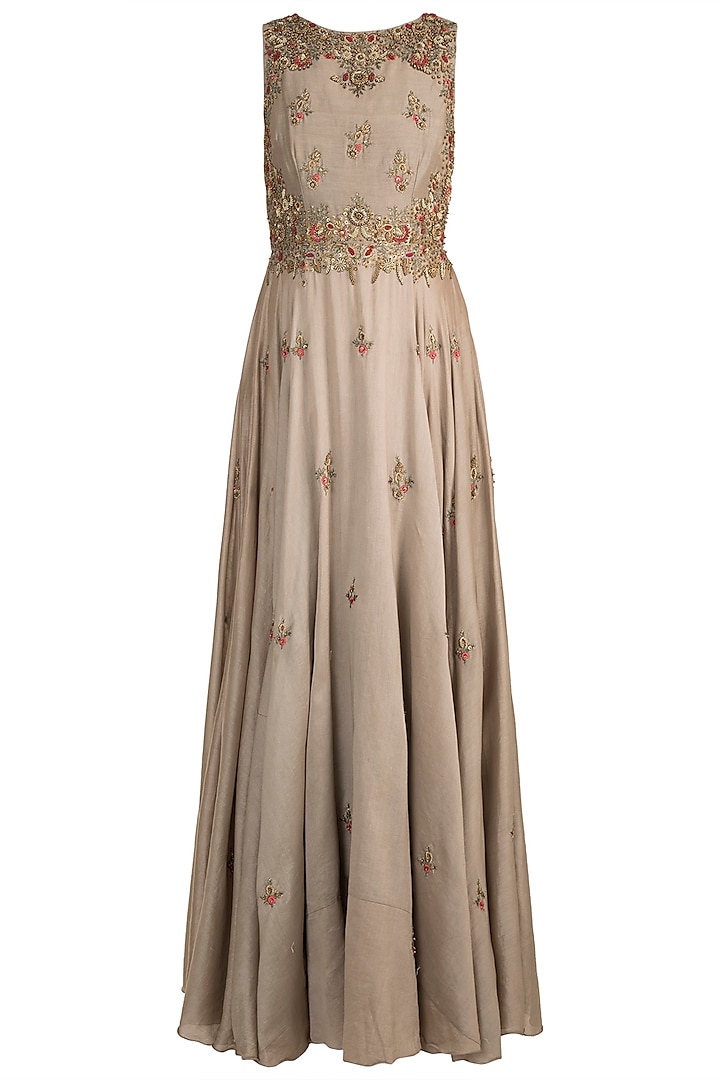 Grey Embroidered Anarkali With Dupatta by Samant Chauhan