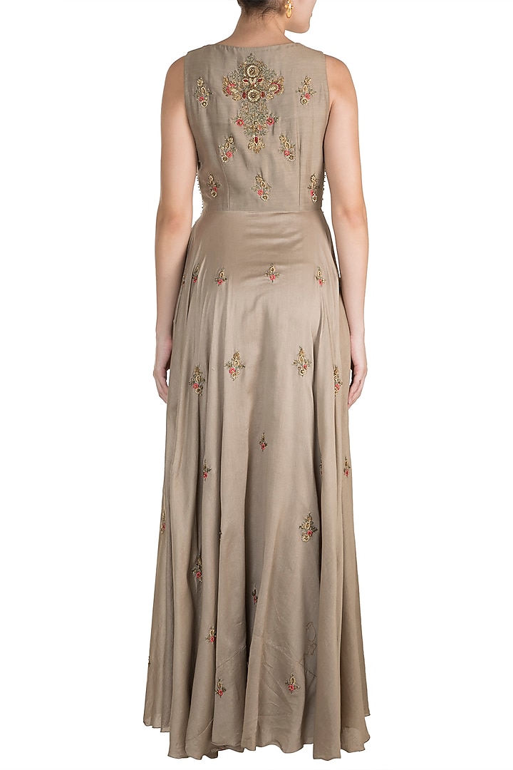 Grey Embroidered Wedding Anarkali With Dupatta by Samant Chauhan at Pernia's Pop Up Shop
