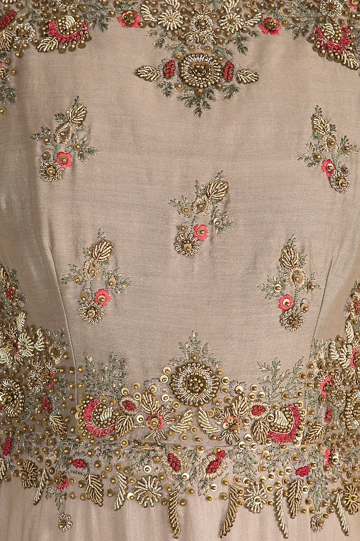 Grey Embroidered Wedding Anarkali With Dupatta by Samant Chauhan at Pernia's Pop Up Shop