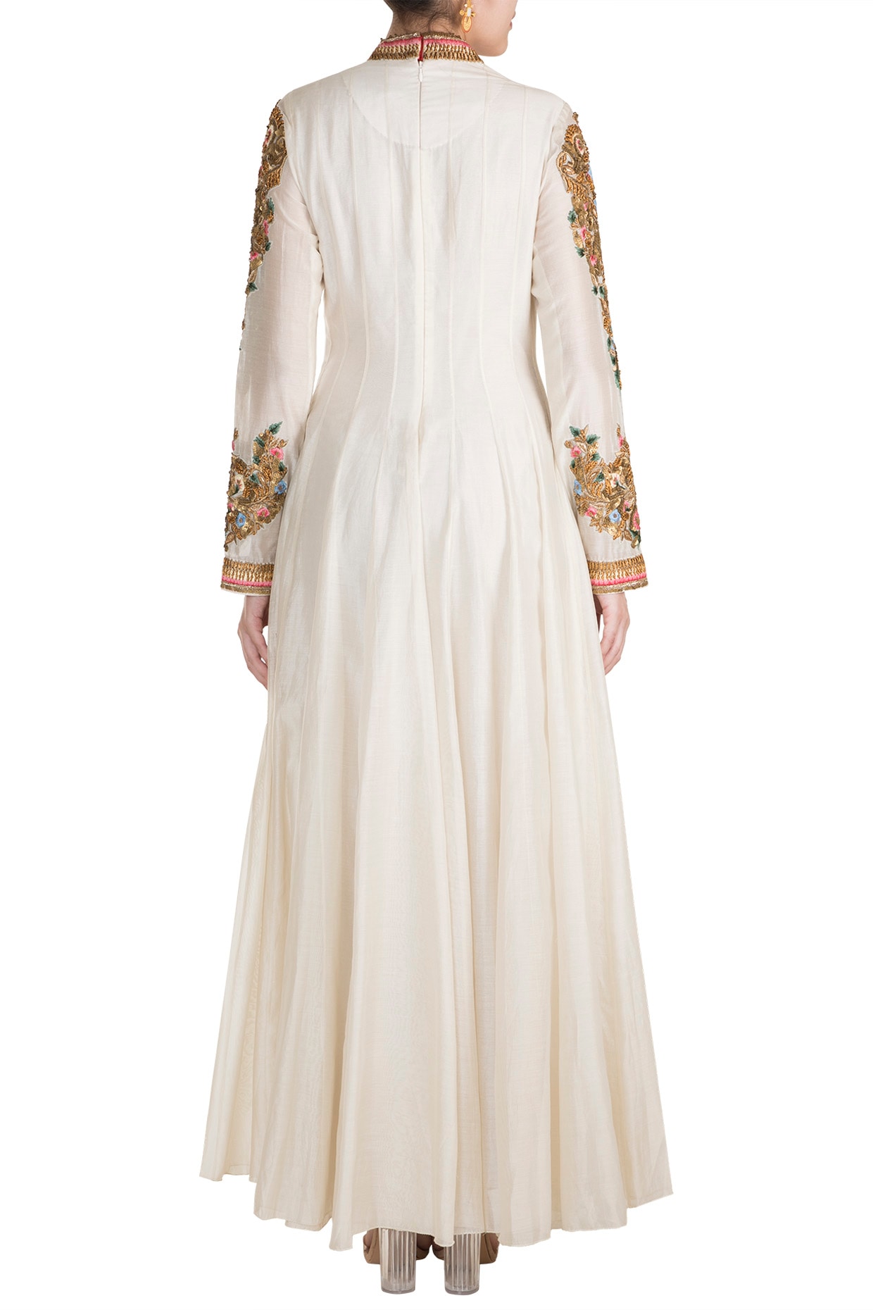 Buy Label Shaurya Sanadhya Off White Jacket Gown With Sequin And Zari Work  (Set of 2) online