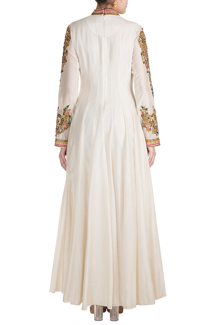 Off White Embroidered High Neck Jacket Engagement Gown by Samant Chauhan at Pernia's Pop Up Shop
