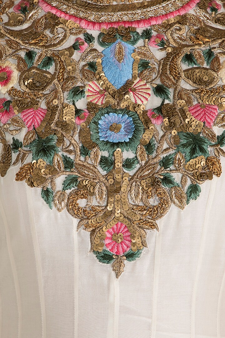 Off White Embroidered High Neck Jacket Engagement Gown by Samant Chauhan at Pernia's Pop Up Shop