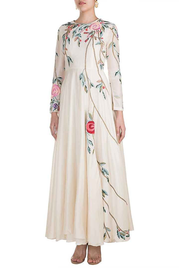 Off White Silk Embroidered Jacket Wedding Gown by Samant Chauhan at Pernia's Pop Up Shop