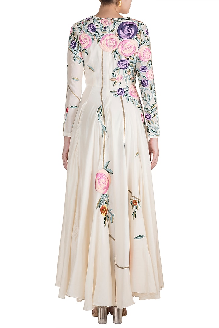 Off White Silk Embroidered Jacket Wedding Gown by Samant Chauhan at Pernia's Pop Up Shop
