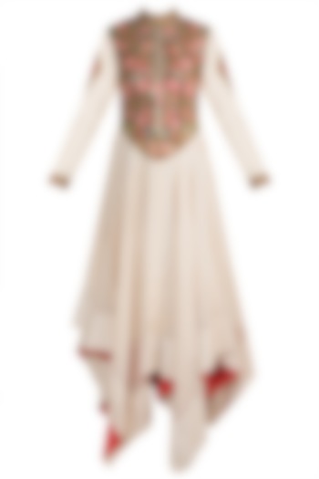 Off White Embroidered Shimmer Jacket Gown by Samant Chauhan