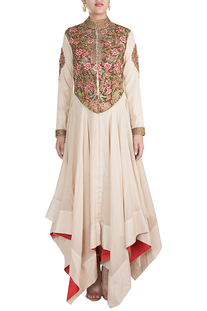 Off White Embroidered Shimmer Jacket Engagement Gown by Samant Chauhan at Pernia's Pop Up Shop