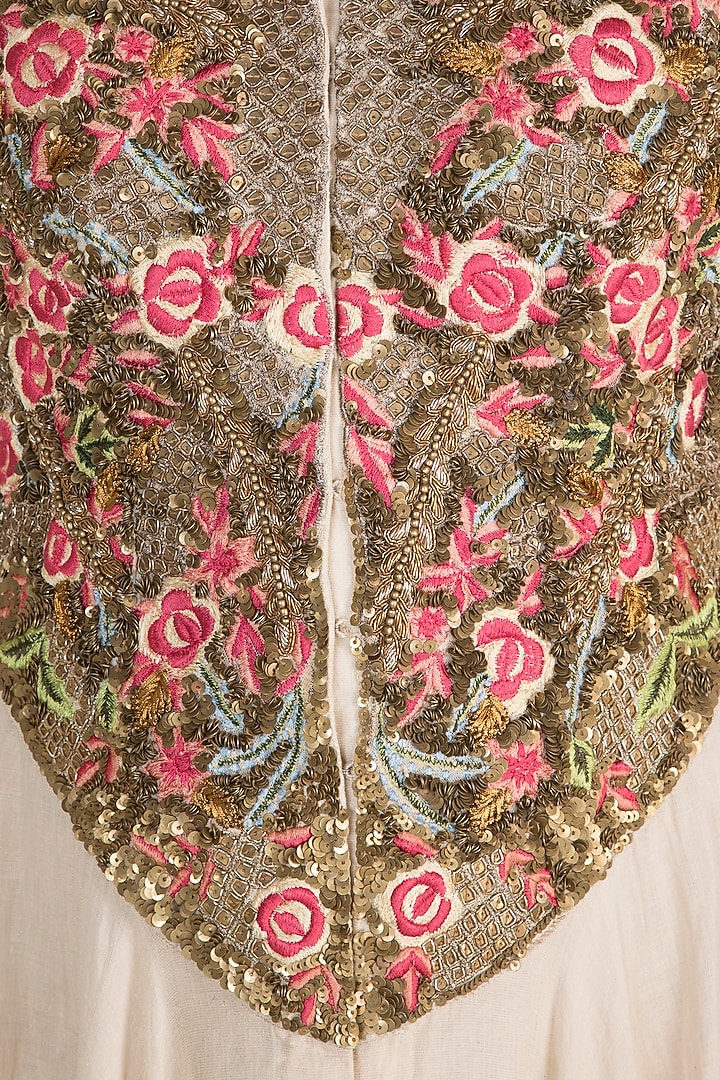 Off White Embroidered Shimmer Jacket Engagement Gown by Samant Chauhan at Pernia's Pop Up Shop