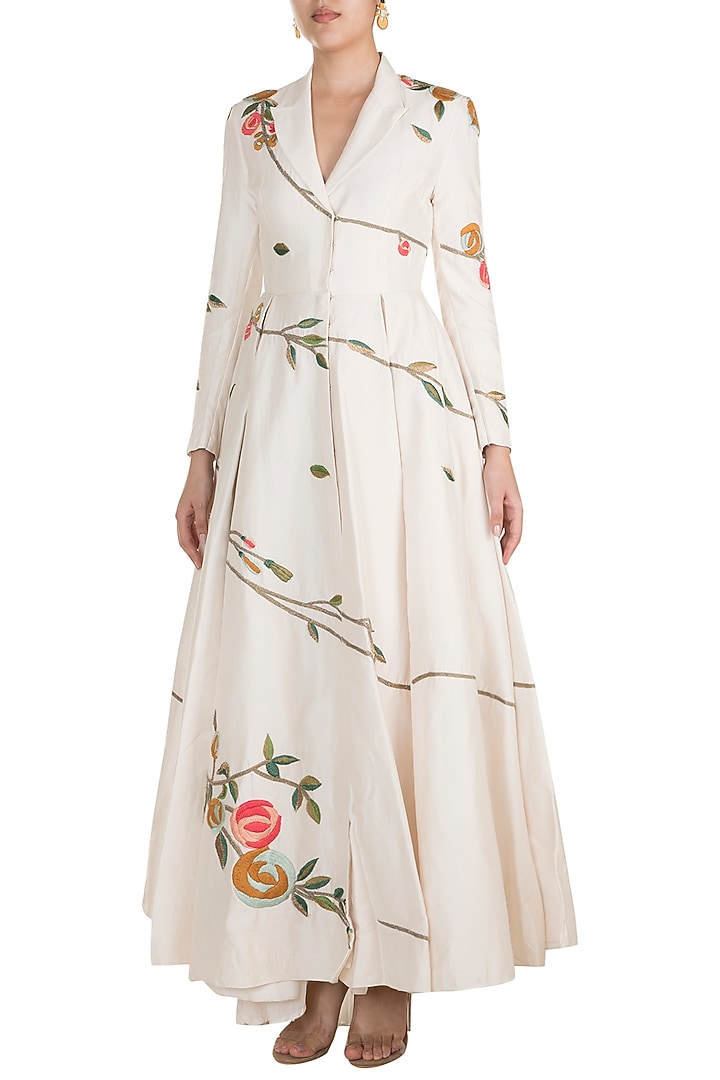 Off White Embroidered Jacket Engagement Gown by Samant Chauhan at Pernia's Pop Up Shop