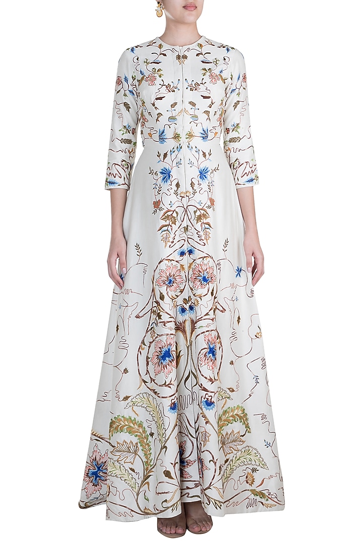 Off White Embroidered Front Open Jacket Wedding Gown by Samant Chauhan at Pernia's Pop Up Shop