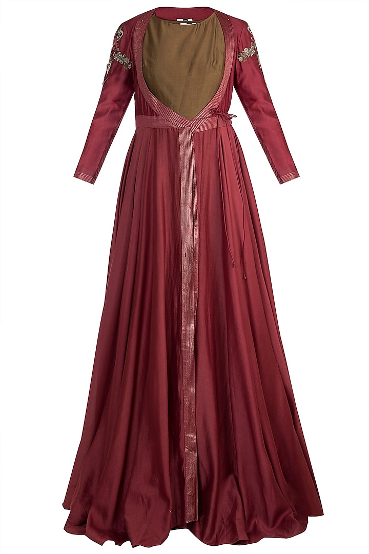 Wine Embroidered Gown WIth Inner by Samant Chauhan