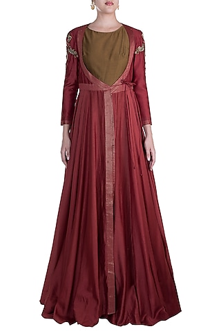 Wine Embroidered Gown WIth Inner by Samant Chauhan