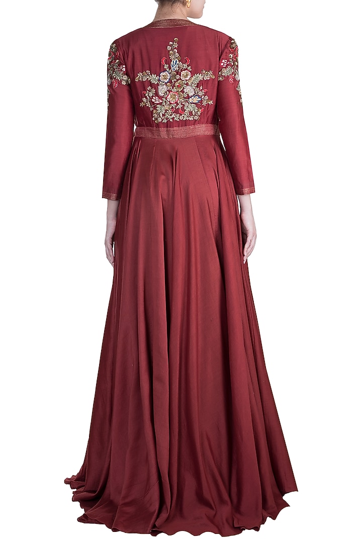 Wine Embroidered Engagement Gown WIth Inner by Samant Chauhan at Pernia's Pop Up Shop