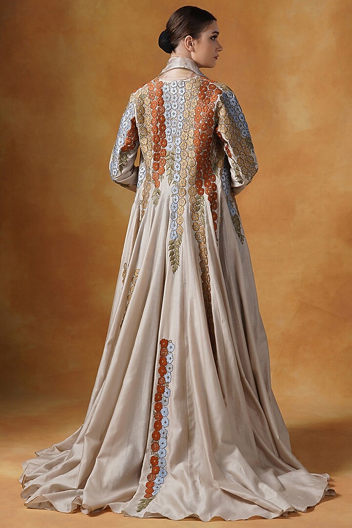 Beige Cotton Silk Embroidered Jacket Set by Samant Chauhan at Pernia's Pop Up Shop