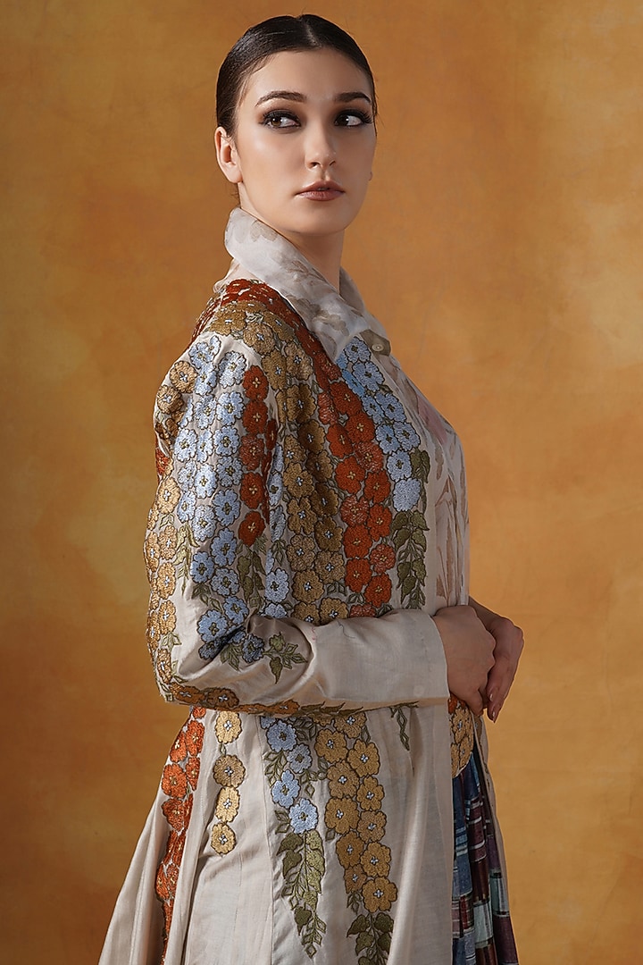 Beige Cotton Silk Embroidered Jacket Set by Samant Chauhan at Pernia's Pop Up Shop