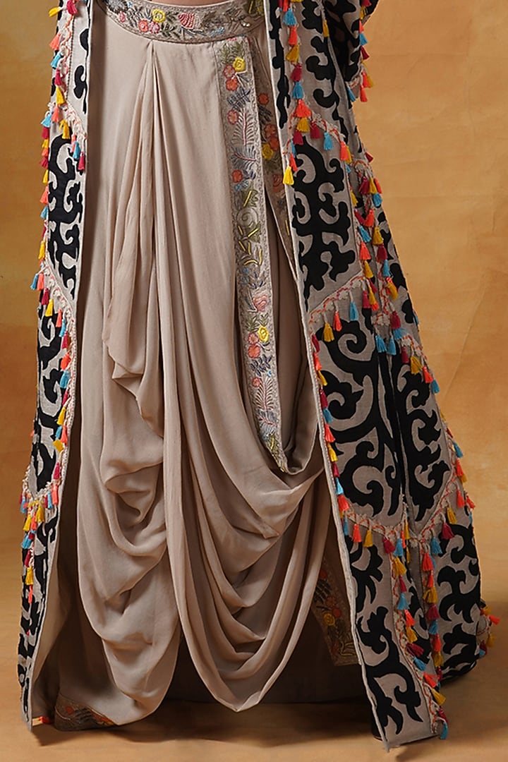 Beige Linen Silk Jacket Set by Samant Chauhan at Pernia's Pop Up Shop