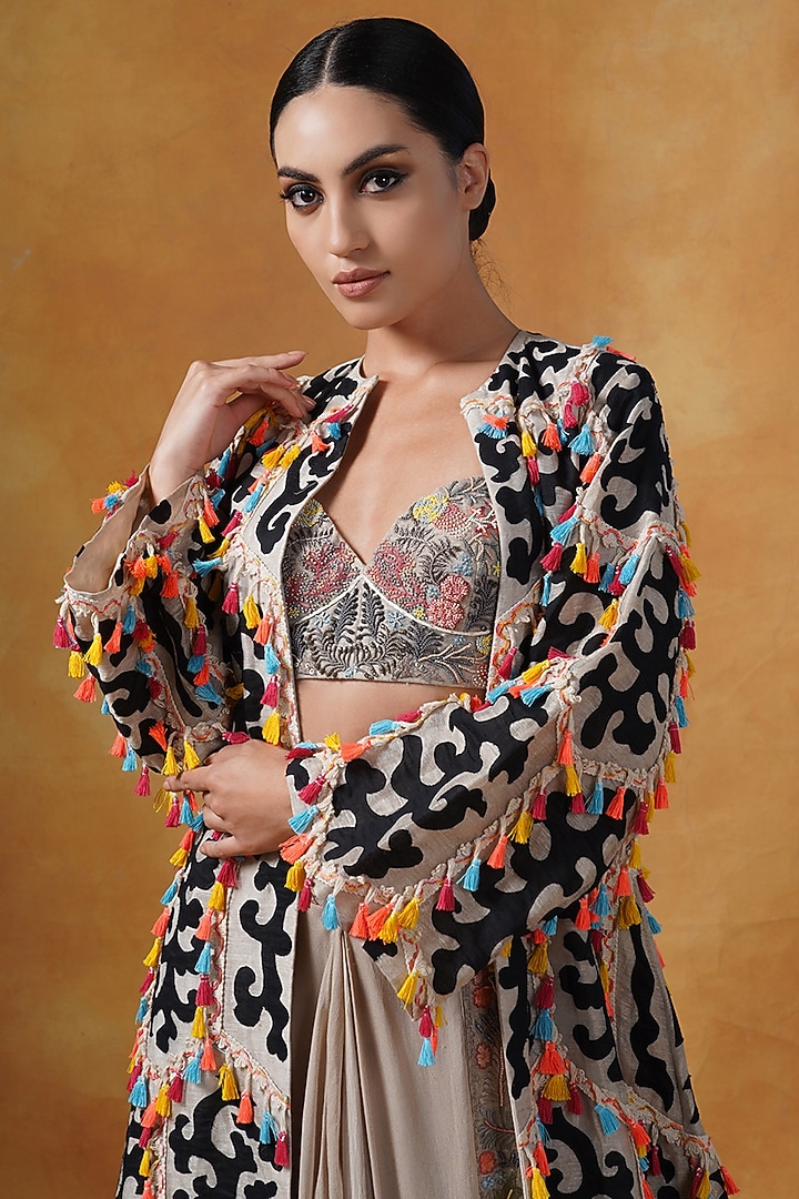 Beige Linen Silk Jacket Set by Samant Chauhan at Pernia's Pop Up Shop