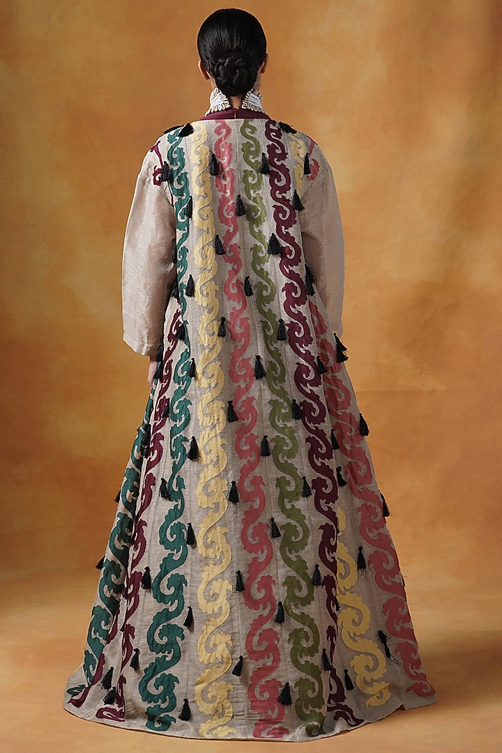 Maroon Silk Embroidered Wedding Gown With Jacket by Samant Chauhan at Pernia's Pop Up Shop