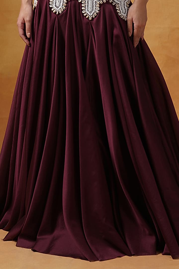 Maroon Silk Embroidered Wedding Gown With Jacket by Samant Chauhan at Pernia's Pop Up Shop