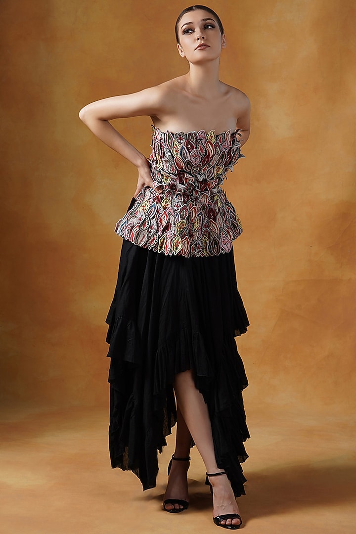 Black Cotton Silk Jacket Bridal Lehenga Set by Samant Chauhan at Pernia's Pop Up Shop