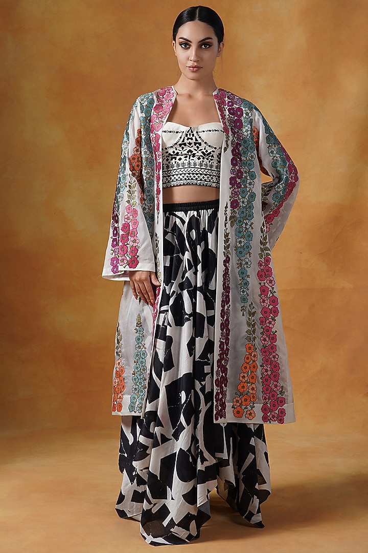 Black & White Cotton Silk Printed Skirt Set by Samant Chauhan at Pernia's Pop Up Shop
