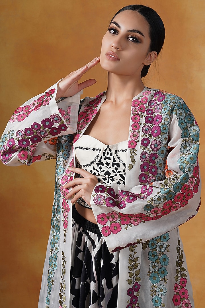 Black & White Cotton Silk Printed Skirt Set by Samant Chauhan at Pernia's Pop Up Shop