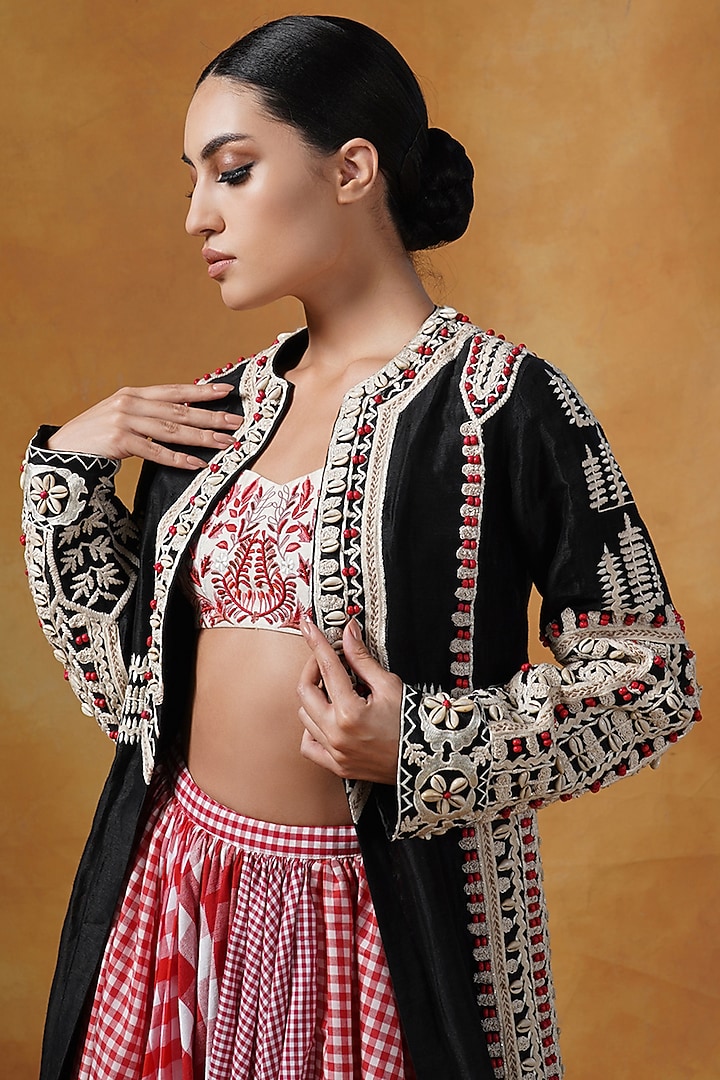 Red & White Cotton Checks Skirt Set by Samant Chauhan at Pernia's Pop Up Shop