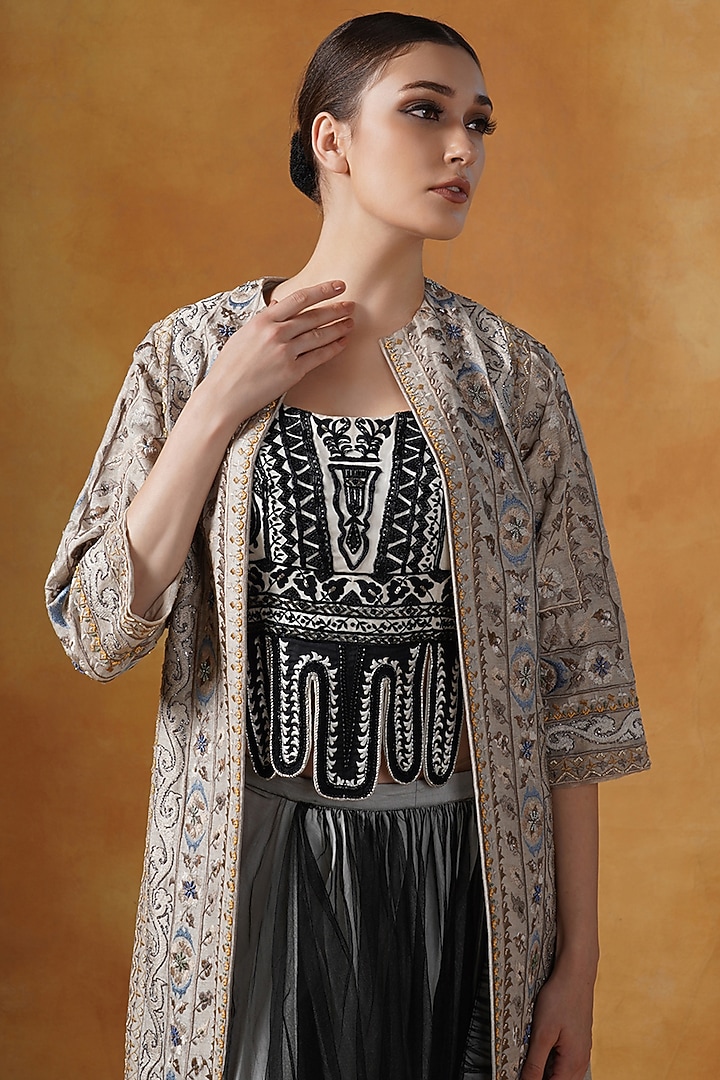 Black Net Draped Skirt Set by Samant Chauhan at Pernia's Pop Up Shop